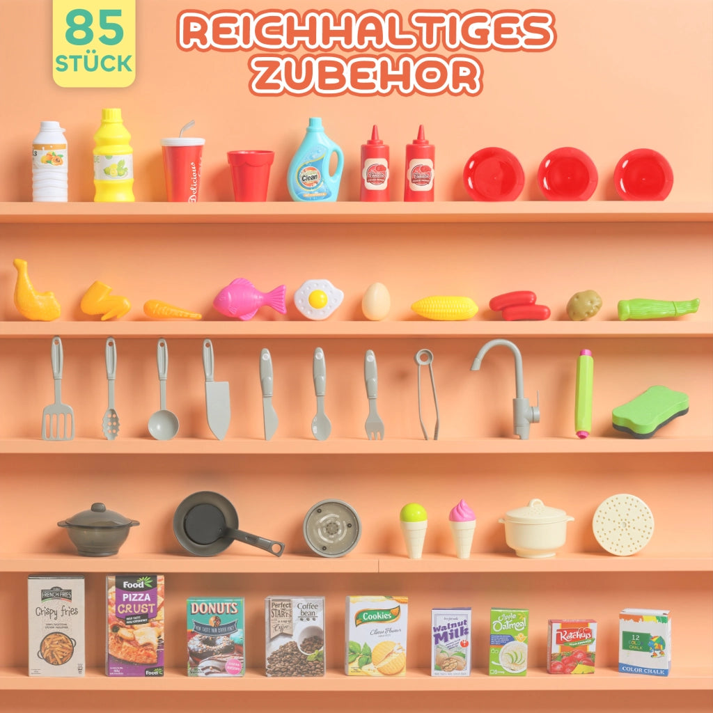 Cucina giocattolo per bambini con acqua corrente e accessori ¨C zephmum ¨C 85 pezzi, rubinetto elettrico, luci e suoni