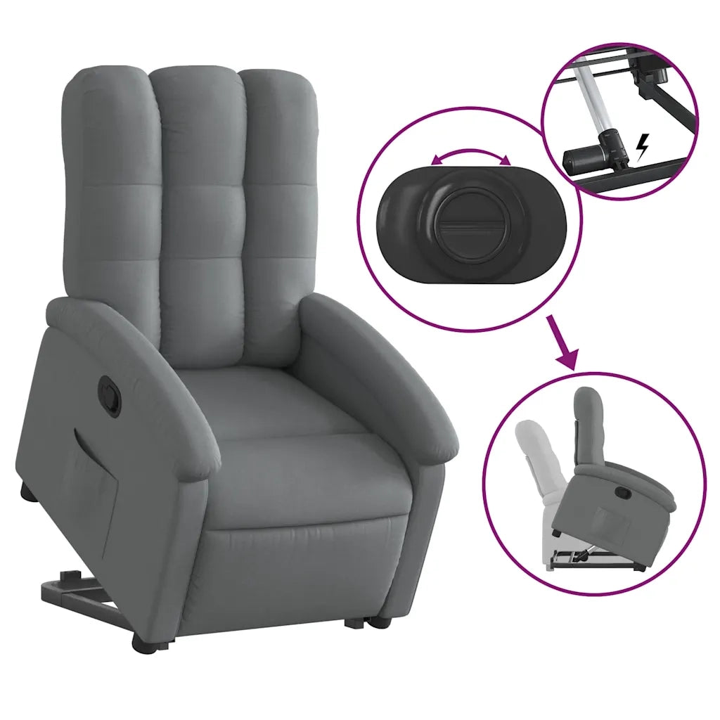 Poltrona | Sedia Relax Alzapersona Reclinabile Grigio Scuro in Tessuto