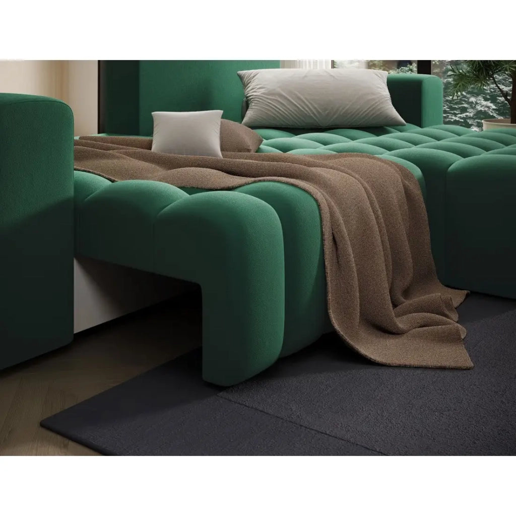 Divano angolare convertibile DORY verde scuro 250 cm con vano contenitore angolo destro