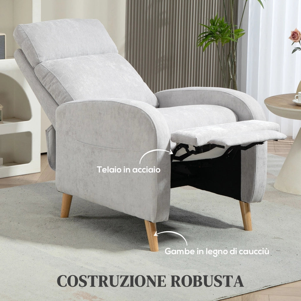 Poltrona Reclinabile Massaggiante con Poggiapiedi ¨C zephmum ¨C Tessuto Grigio Chiaro 68x90x106