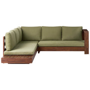 Set Lounge da Giardino ad Angolo Sinistro da 5 Posti con Tavolino Laterale e Cuscini Verdi in Legno di Acacia Certificato Chiaro