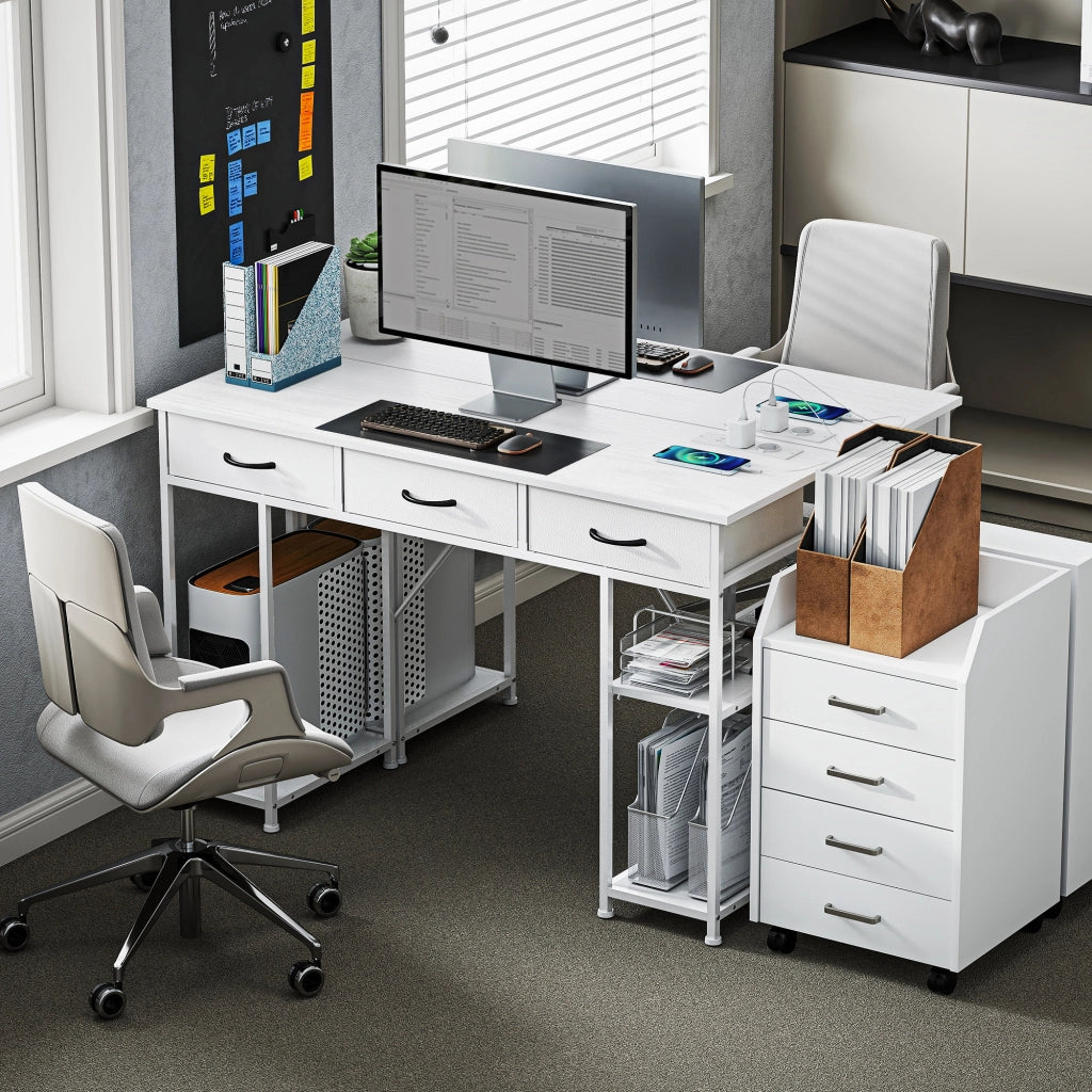 Scrivania da ufficio con 2 USB e 2 prese ¨C zephmum ¨C bianco 120x40x76 cm