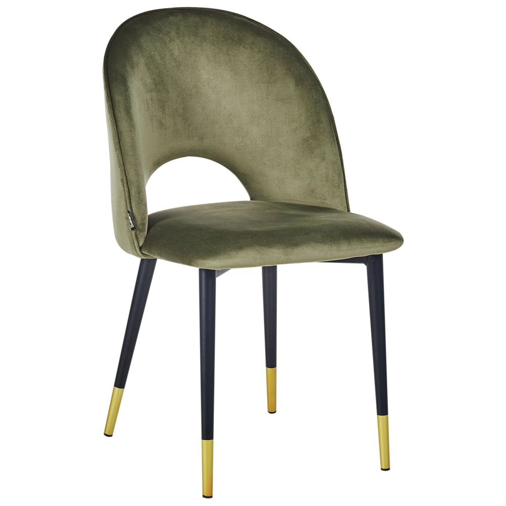 Set di 2 sedie da pranzo rivestimento in velluto verde oliva gambe nere stile glamour retrò