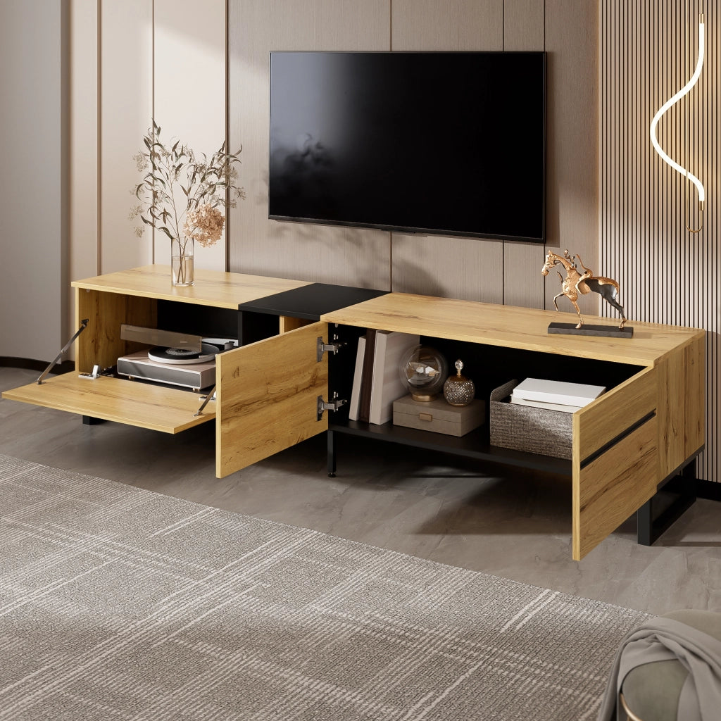 Mobile TV con 2 Ante; 1 Vano a Ribalta e Vano Aperto; Stile Minimalista; in Pannello di Particelle; Effetto Legno; 180??38??45 cm
