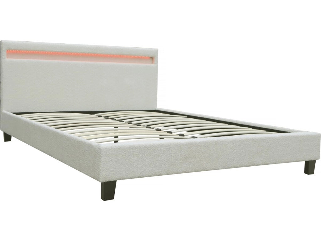 Letto in tessuto riccio "Maria" con LED 140x190cm - Crema