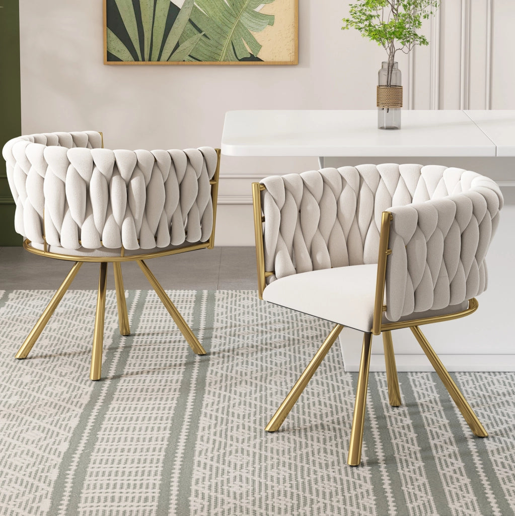 Set di 2 sedie da pranzo girevoli in velluto beige e oro