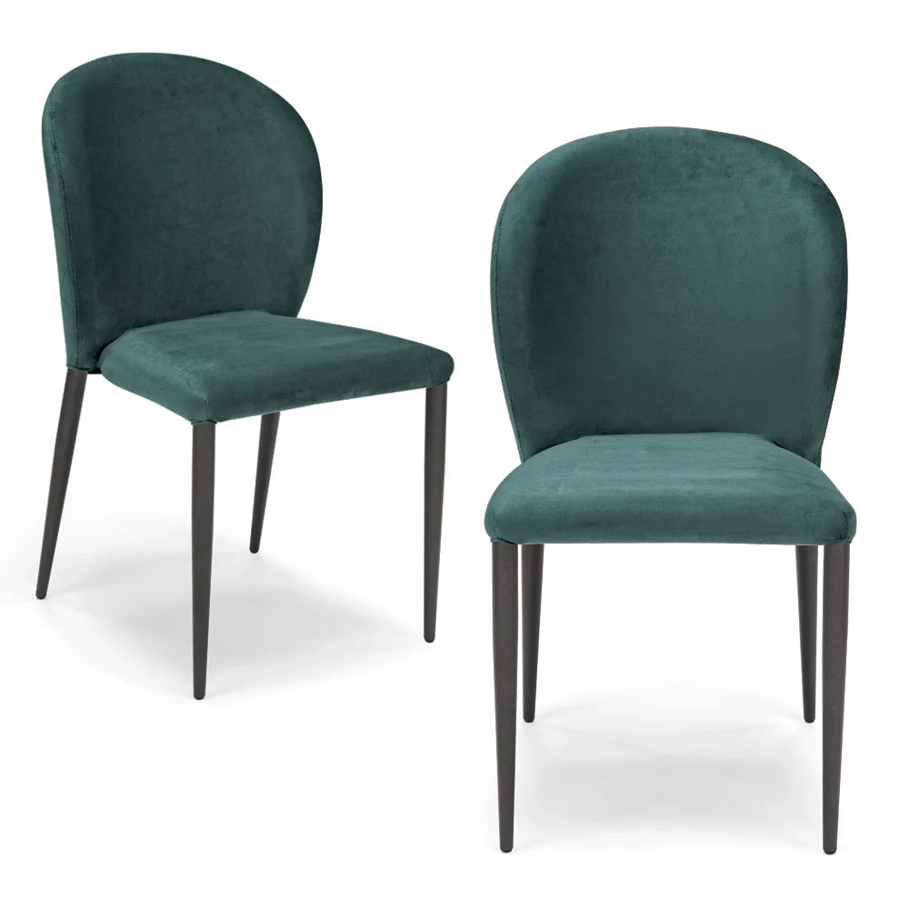 Set 2 sedie da pranzo imbottite in velluto GHIBLI LUX MADE IN ITALY, schienale a poltroncina, gambe robuste in metallo, design moderno, tessuto idrorepellente, colore Verde Petrolio