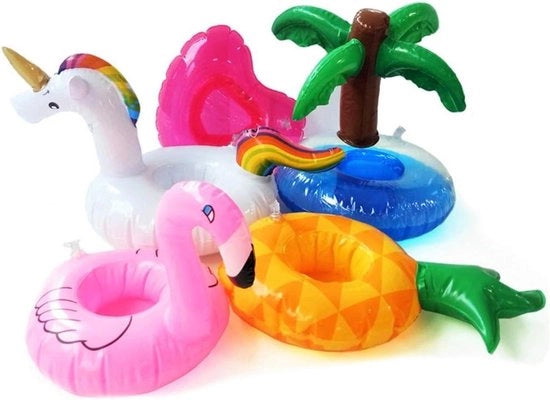 Mini contenitore gonfiabile per piscina - Con patch di riparazione - Design flamingo e unicorno - Adatto per bottiglie di birra e calici di champagne - Gonfiabile e galleggiante