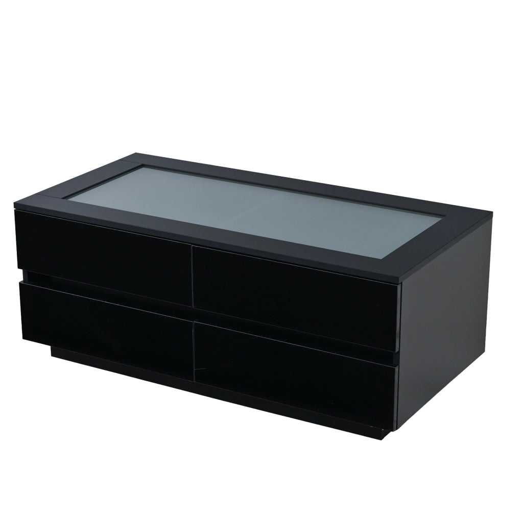 Tavolino da salotto nero 100x50x40 cm con 4 cassetti; LED; piano in vetro temperato