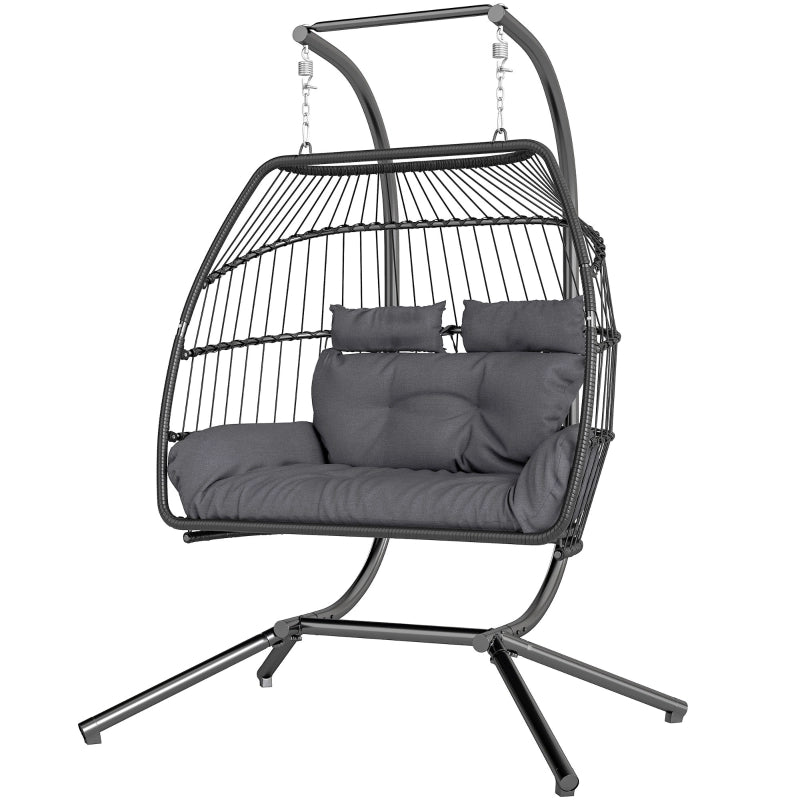 Sedia sospesa a 2 posti con telaio, cuscino e struttura pieghevole, 260 kg, grigio scuro