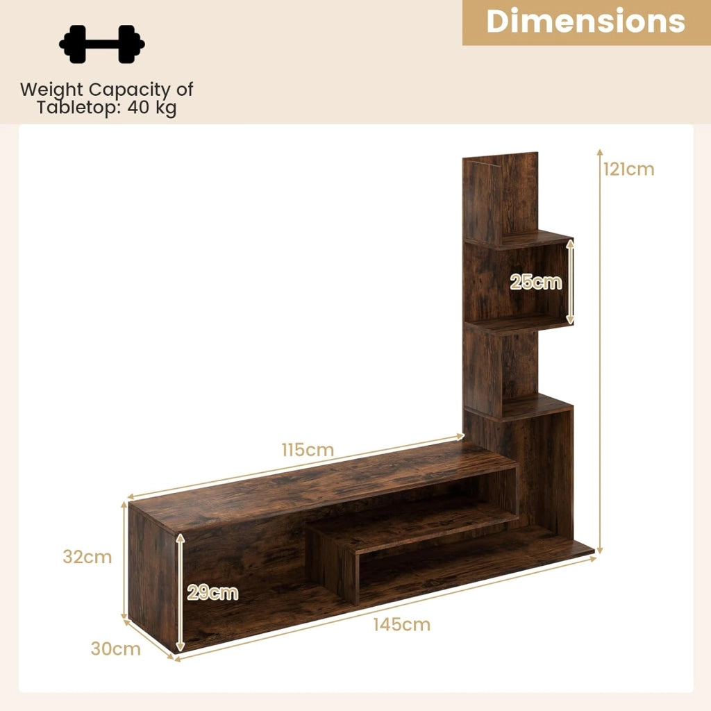 Mobile TV 2 ripiani L, 3 scomparti, 40 kg, 145 x 30 x 121 cm (marrone)