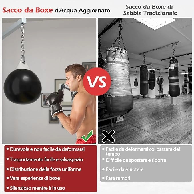 Sacco da Boxe per Bambini ed Adulti 50 kg, Sacco da Boxe ad Acqua con Catena Metallica Regolabile, Ganci, Fibbie di Assicurazione e Tubo dell’Acqua