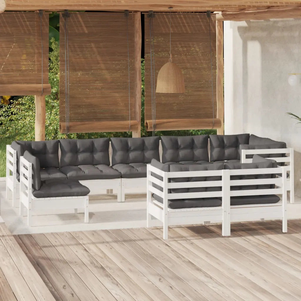 Set Divani da Giardino 9 pz con Cuscini Bianchi Legno di Pino cod mxl 44412