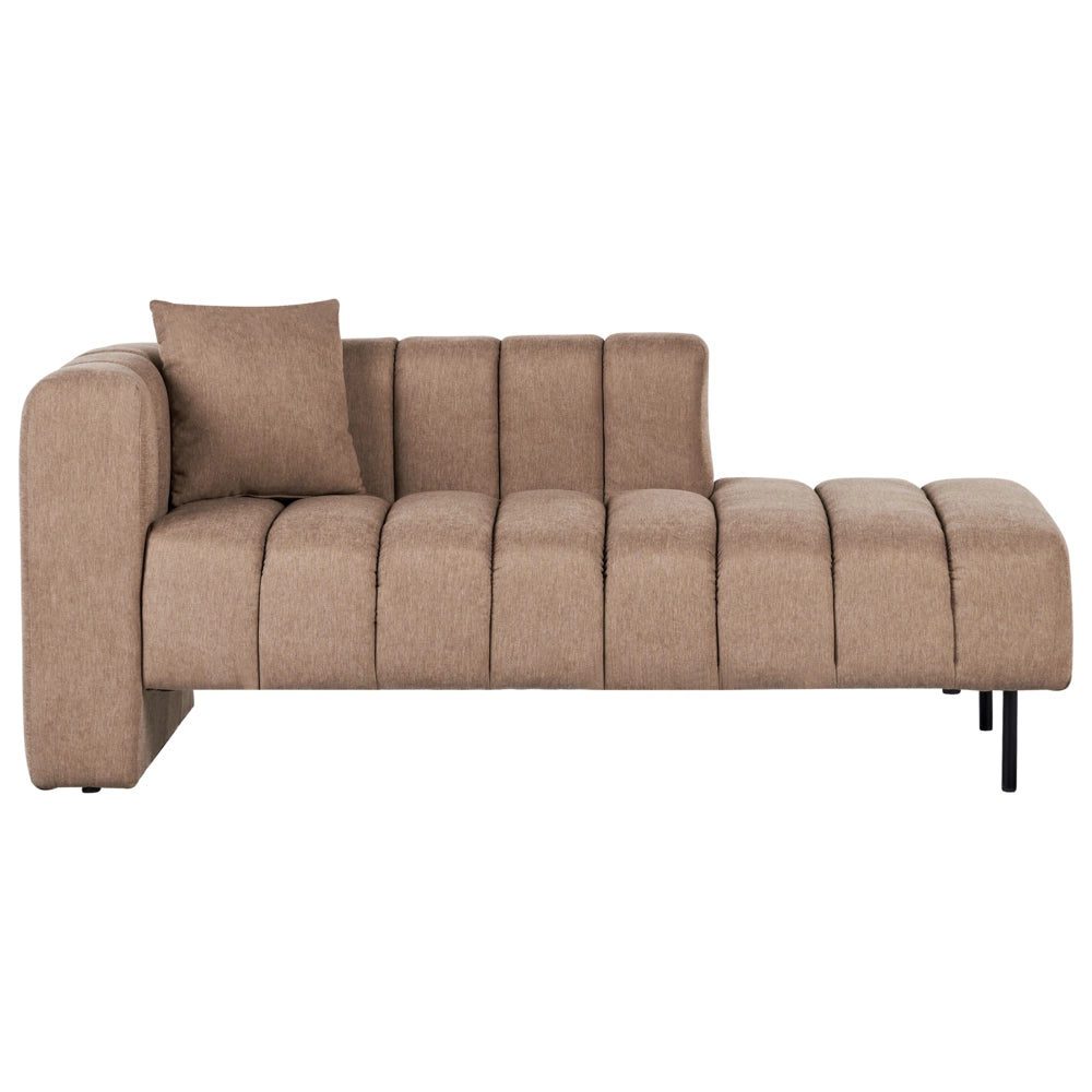 Chaise Lounge con Rivestimento in tessuto marrone Gambe nere Cuscino aggiuntivo lato sinistro Design moderno e glam