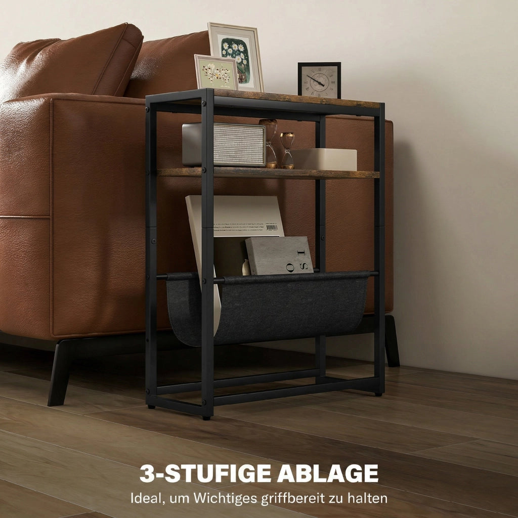 Tavolino da caff¨¨ con ripiani e porta riviste ¨C Zephmum ¨C Rustico marrone 43x18x56 cm