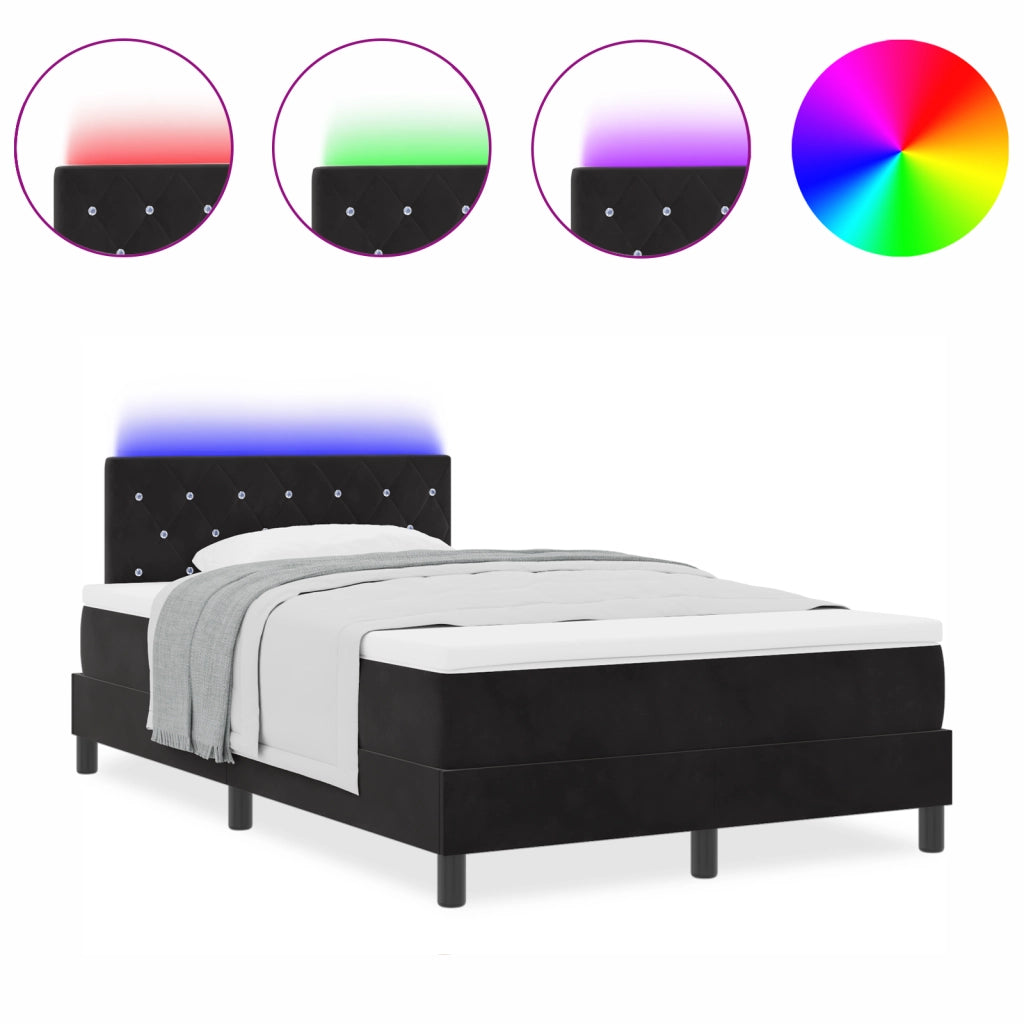Letto Box Spring con Materasso e LED Nero 120x200 cm Velluto