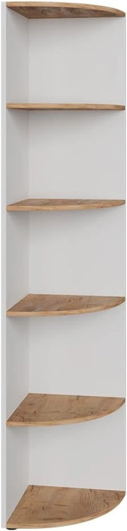 Scaffale d'angolo Ecki, Rovere bianco/dorato, 40 x 180 cm, per montaggio a parete con tre ripiani aperti