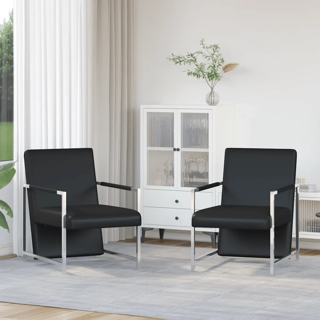Poltrone 2 pz con Telaio Cromato Nere in Similpelle 270179
