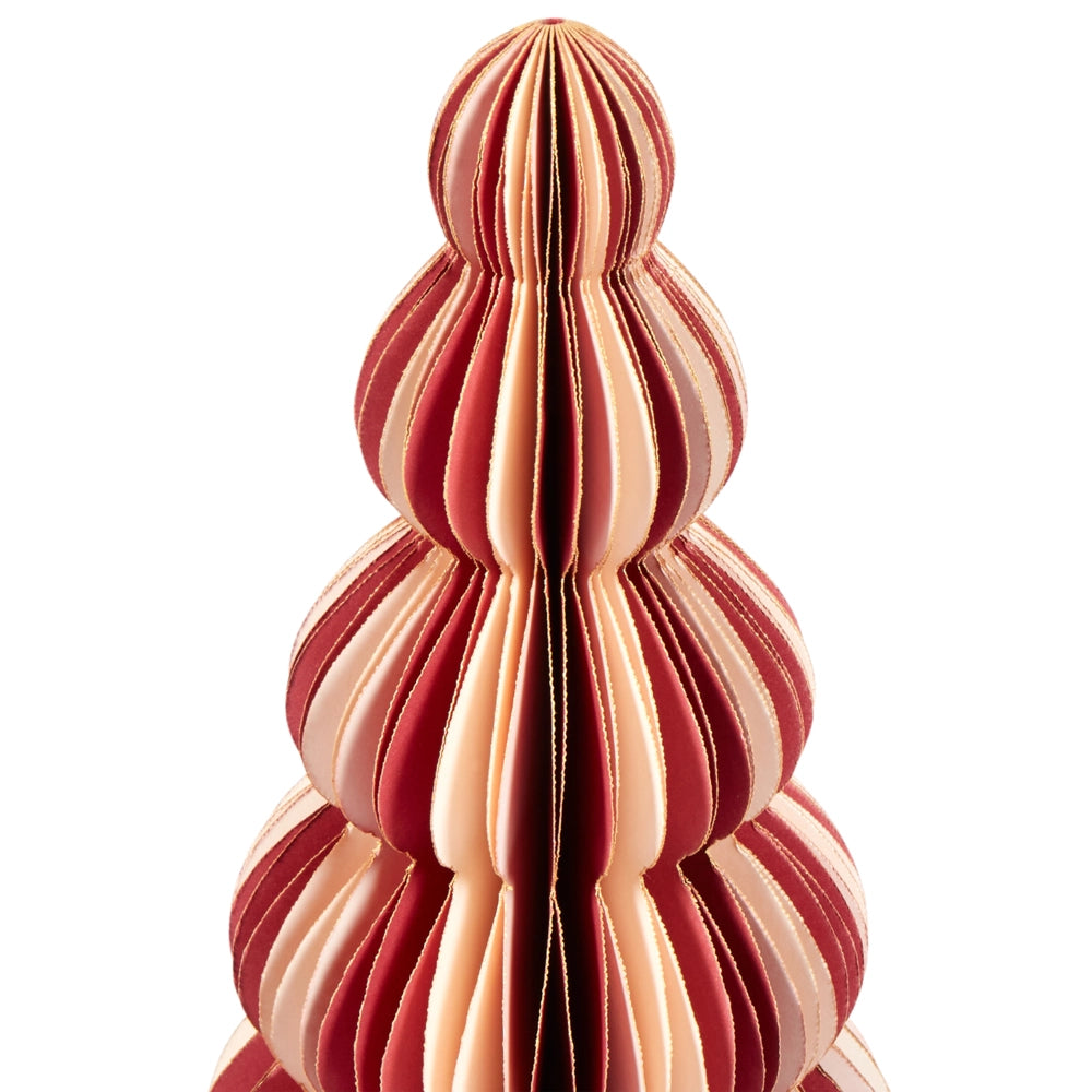 Set di 3 statuette a forma di Alberi di Natale in carta a nido d'ape beige e rosso decorazioni natalizie