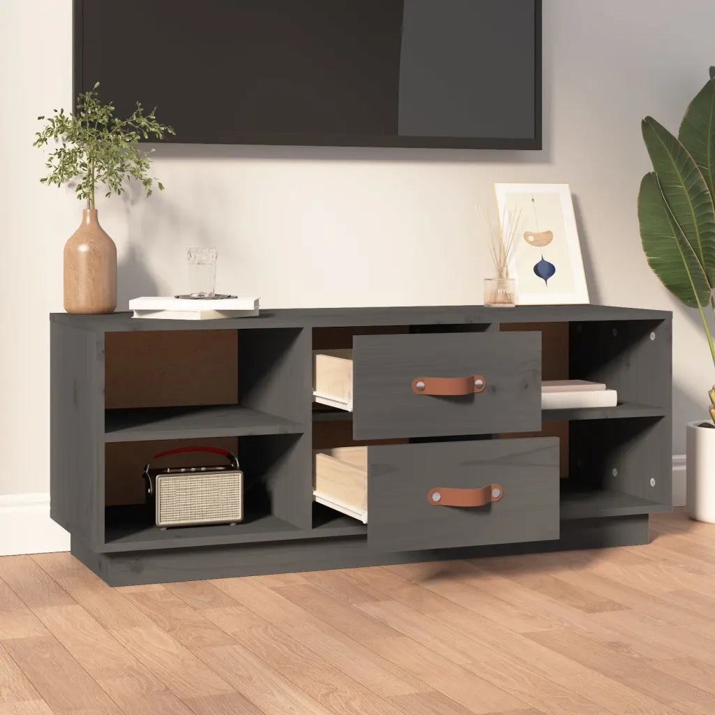 Mobile TV | Armadietto TV | Mobile Porta TV Grigio 100x34x40 cm in Legno Massello di Pino