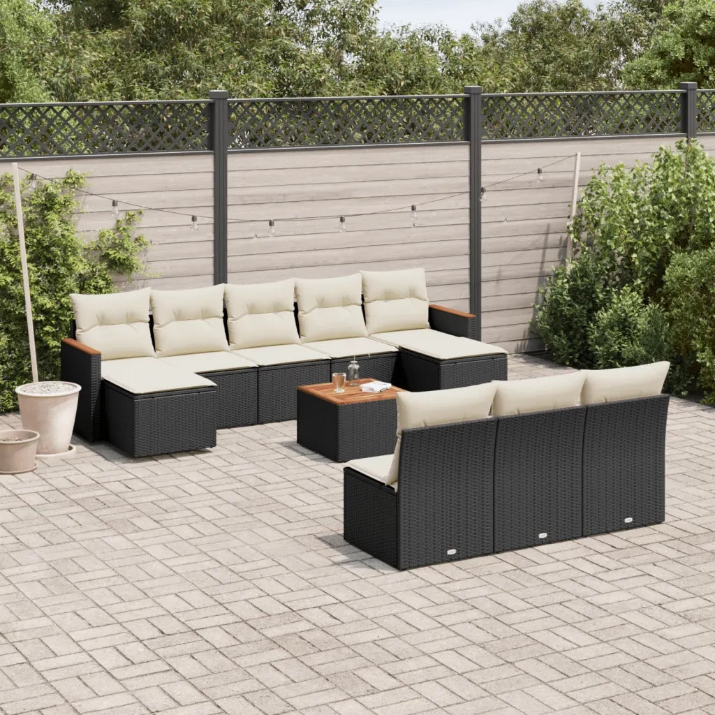 Set Divani da Giardino 11 pz con Cuscini in Polyrattan Nero 3226392