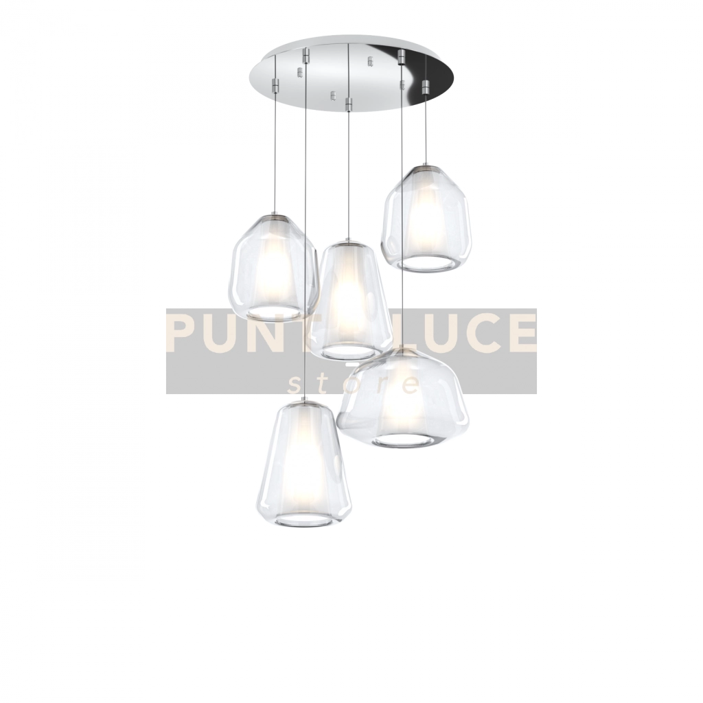 SOSPENSIONE CROMO 5 LUCI TONDA VETRI 1X ALPHA + 2X BETA + 2X GAMMA TRASPARENTI 1176CR-S5 T ABG-TR