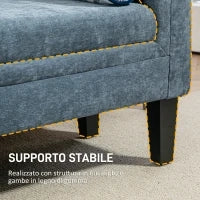 Panca Fondoletto con Braccioli Trapuntati e 2 Cuscini, in Ciniglia e Legno, 115.5x45x56 cm, Grigio e Nero