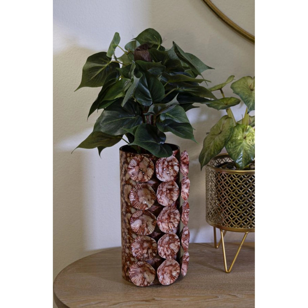 Vaso Decorativo VKH854, Rosso, Metallo, 12,5x12,5x24 cm