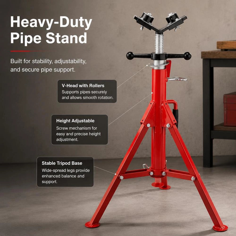 Pipe Support With 2-ball Transfer V-head 1107A, Foldable Pipe Stand, 2.04 T, Pipe Rod Height Adjustable