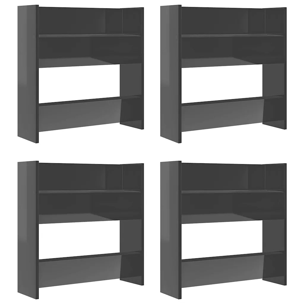 Scarpiere a Muro 4pz Grigio Lucido 60x18x60cm Legno Multistrato 806740