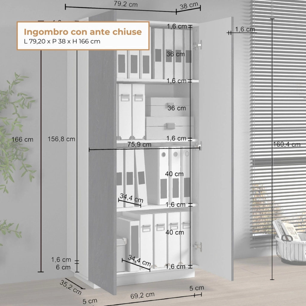 WHOUS Armadio multiuso Easy a 2 ante bianco opaco e report 79,20x38x166 cm
