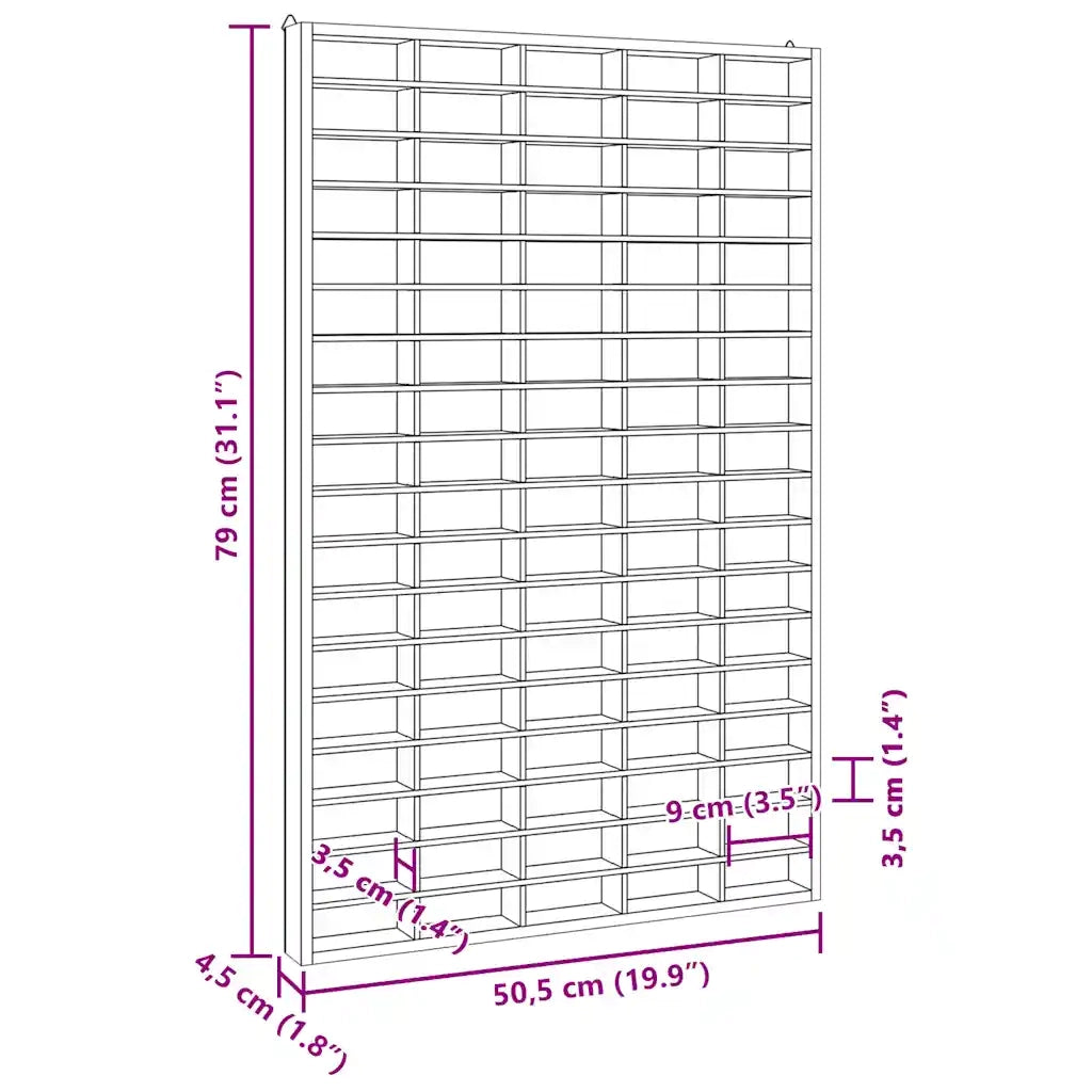 Vetrina da collezione in legno con 90 scomparti 50,5x4,5x79 cm CFW6444443