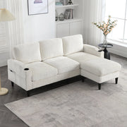 DIVANO 4 POSTI Con Pouf e Contenitore 196,5x75x77 cm Chenille Beige