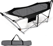 Hangmat opvouwbaar con struttura e tas laterale, supporta fino a 150 kg Portatile con tas per uso interno ed esterno Nero