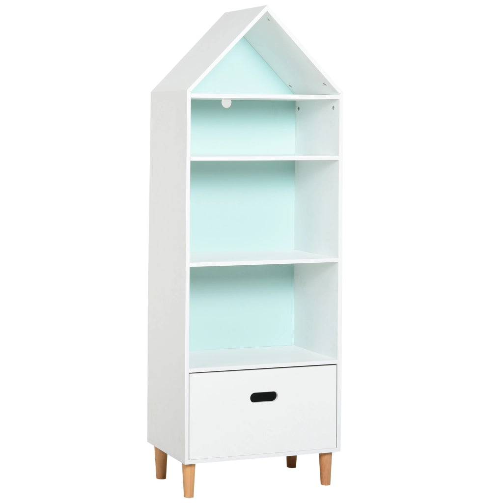 EasyComfort Libreria Scaffale Portagiochi per Cameretta Bimbi e Ragazzi, 1 Cassetto e 4 Ripiani, Bianca e Azzurra 50x30x142cm