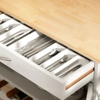 Carrello Cucina con Portabottiglie, 3 Ante, 4 Ruote e Cassetto, Mobiletto Cucina Salvaspazio per Microonde e Spezie in Legno, 67x37x87 cm, Bianco e Rovere