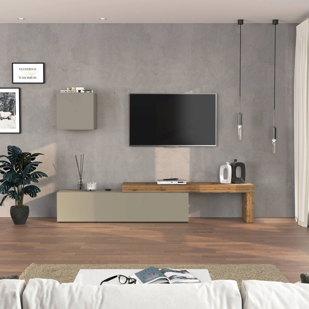 WHOUS Parete attrezzata Chronos set soggiorno tortora opaco e rovere 190/350x40 cm