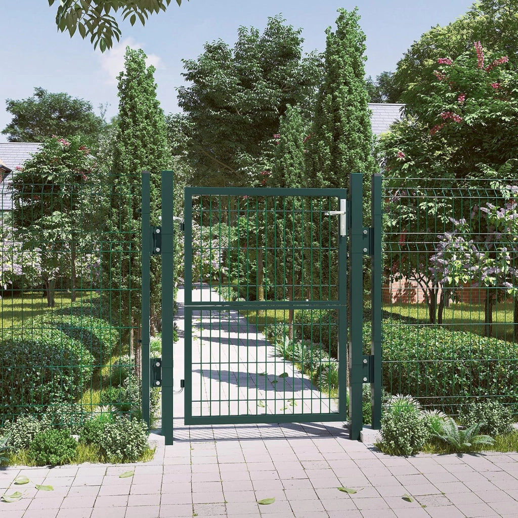 SONGMICS Cancello da Giardino, Cancelletto da Giardino, Acciaio Zincato con Serratura, Porta di 106 x 150 cm (L x H), Tubo Rettangolare, Cancello per Recinzione, Verde GGD200L