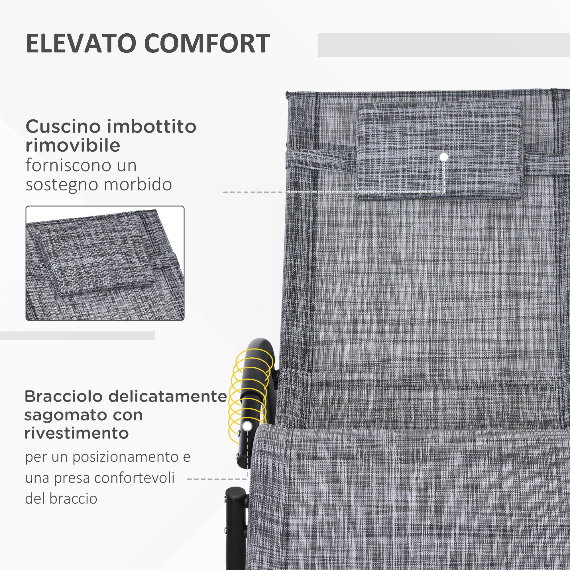 Sedia Sdraio a Dondolo Zero-Gravity da Esterno Impermeabile 155x61x88 cm con Poggiatesta Grigio