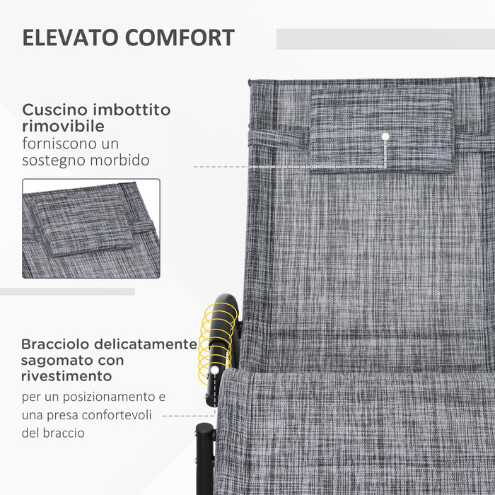 Sedia Sdraio a Dondolo Zero-Gravity da Esterno Impermeabile 155x61x88 cm con Poggiatesta Grigio