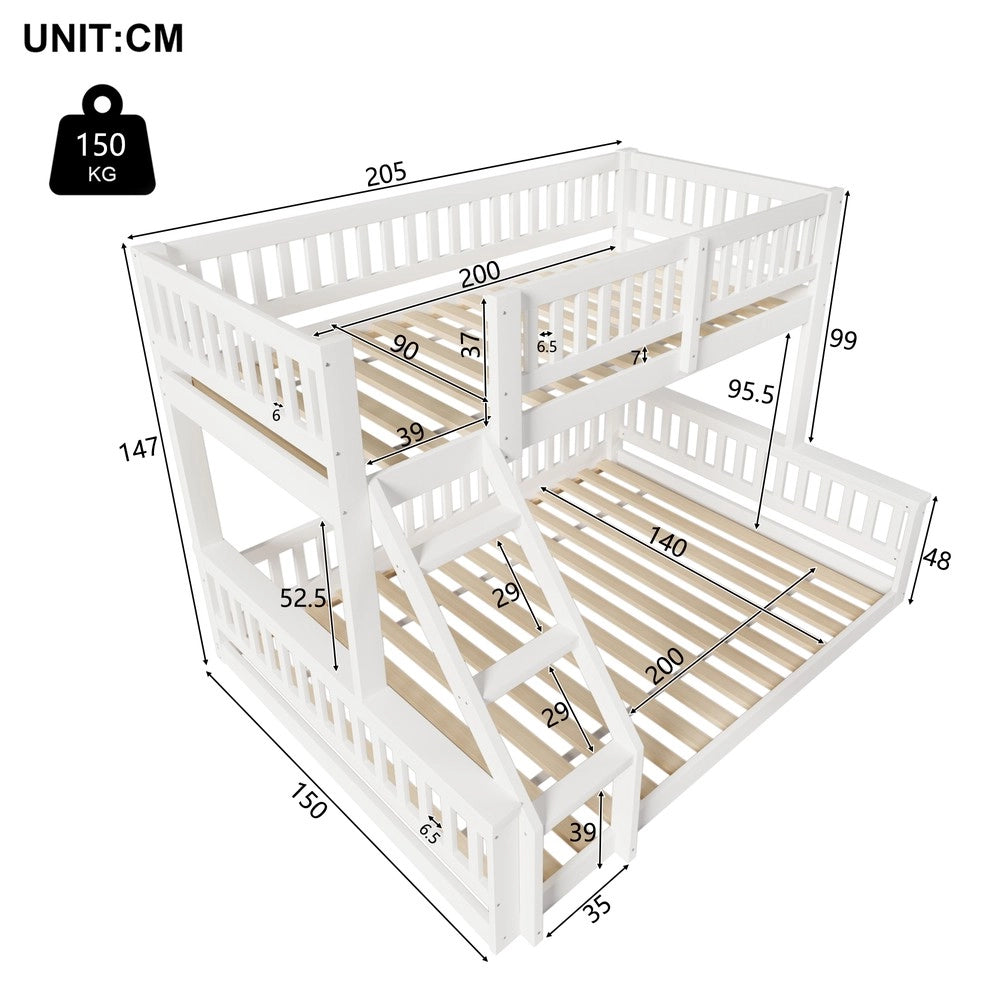 Letto a Castello 90x200 + 140x200 con Scala e Sponde ¨C Xylo ¨C Bianco