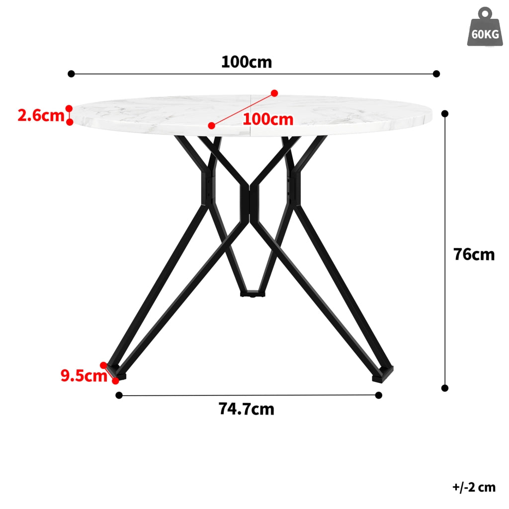 Set da pranzo 5 pezzi 100x100x76 cm con piano effetto marmo; gambe regolabili; MDF; lino; nero grigio
