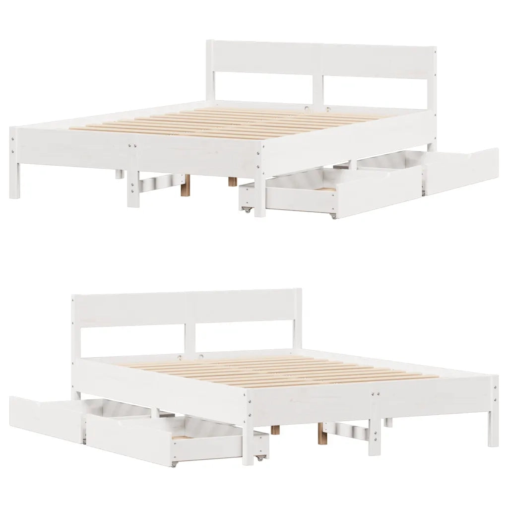 Letto senza Materasso-Struttura Letto Bianco 140x190 cm Legno Massello di Pino 906187