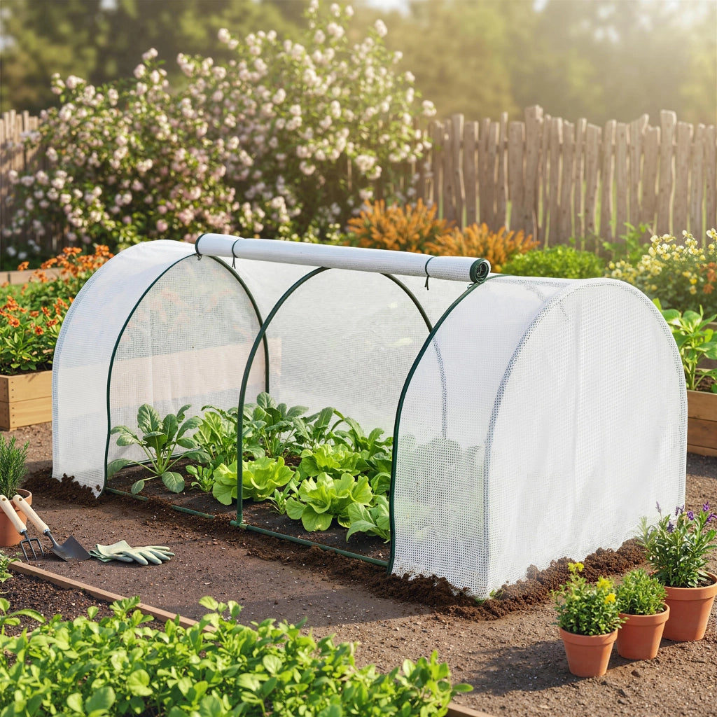 Mini serra per giardino ¨C zephmum ¨C 2x1x0.8m bacheca PE acciaio bianco