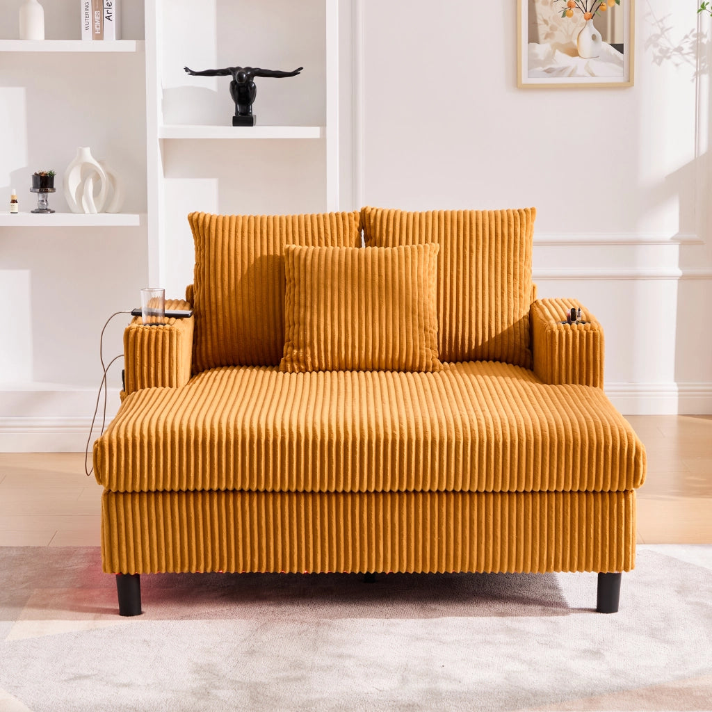 Chaise Longue Reclinabile con LED, USB e Portabicchieri ¨C MINIMAL ¨C Similpelle