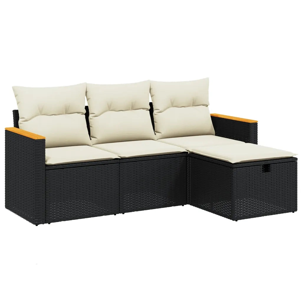 Set Divani da Giardino 4 pz | Set Salotto da Giardino con Cuscini Nero in Polyrattan