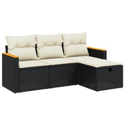 Set Divani da Giardino 4 pz | Set Salotto da Giardino con Cuscini Nero in Polyrattan