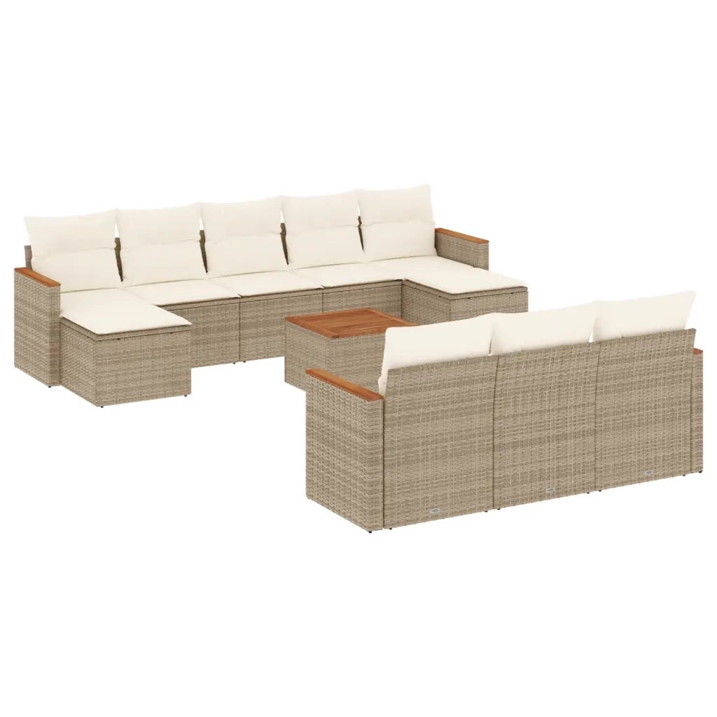 Set Divani da Giardino 11 pz con Cuscini Beige in Polyrattan