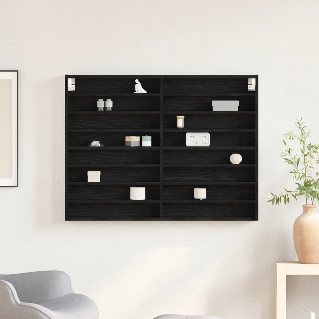 Vetrina Nero Rovere 100x8,5x75 cm Legno ingegnerizzato