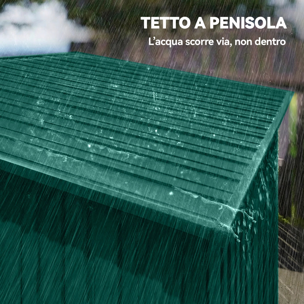 Casetta da Giardino 159x106x181 cm con Prese d'Aria e Porta Scorrevole in Metallo Verde